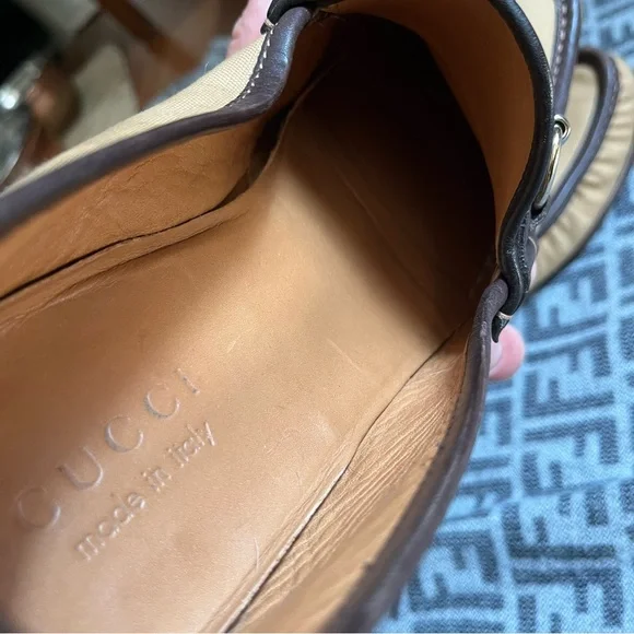 GUCCI Horsebit Accent Tan and Brown Loafers - Sz 9 - Picture 9 of 14